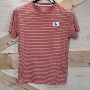 Calvin Klein Jeans Shirt Boys XL 18/20 Orange Stripe CK Logo Crewneck